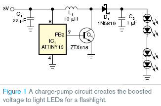 Five- to 10-LED flashlight circuit runs at 3 V