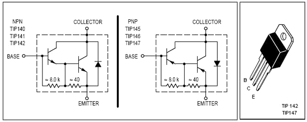 Внутренняя схема транзисторов TIP142 и TIP147