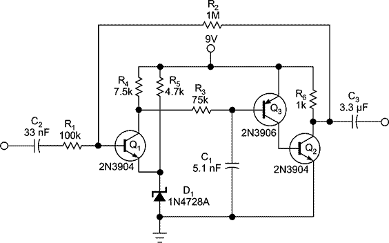Build an op amp with three discrete transistors circuit diagram