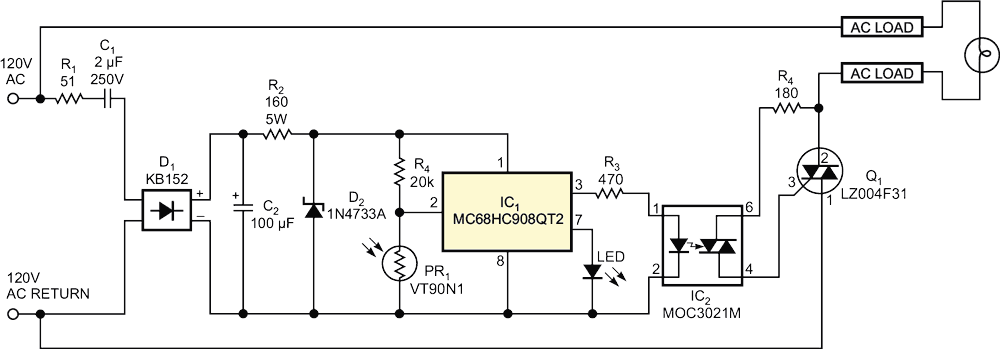 AC line powers microcontroller-based fan-speed regulator