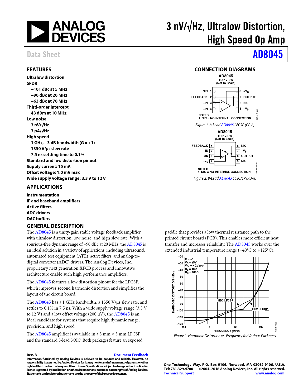 Datasheet AD8045 Analog Devices, Версия: C