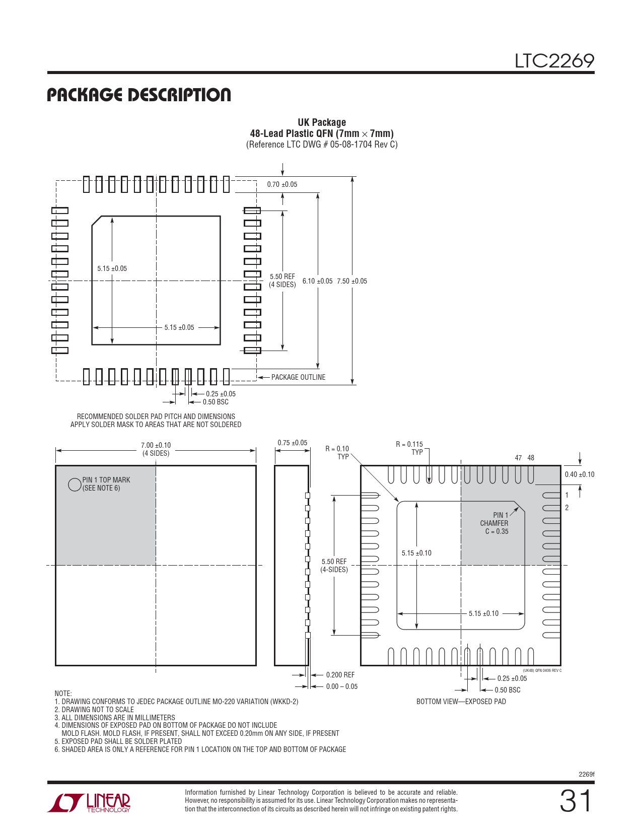 PACKAGE DESCRIPTION. UK Package. 48Lead Plastic QFN (7mm. 7mm