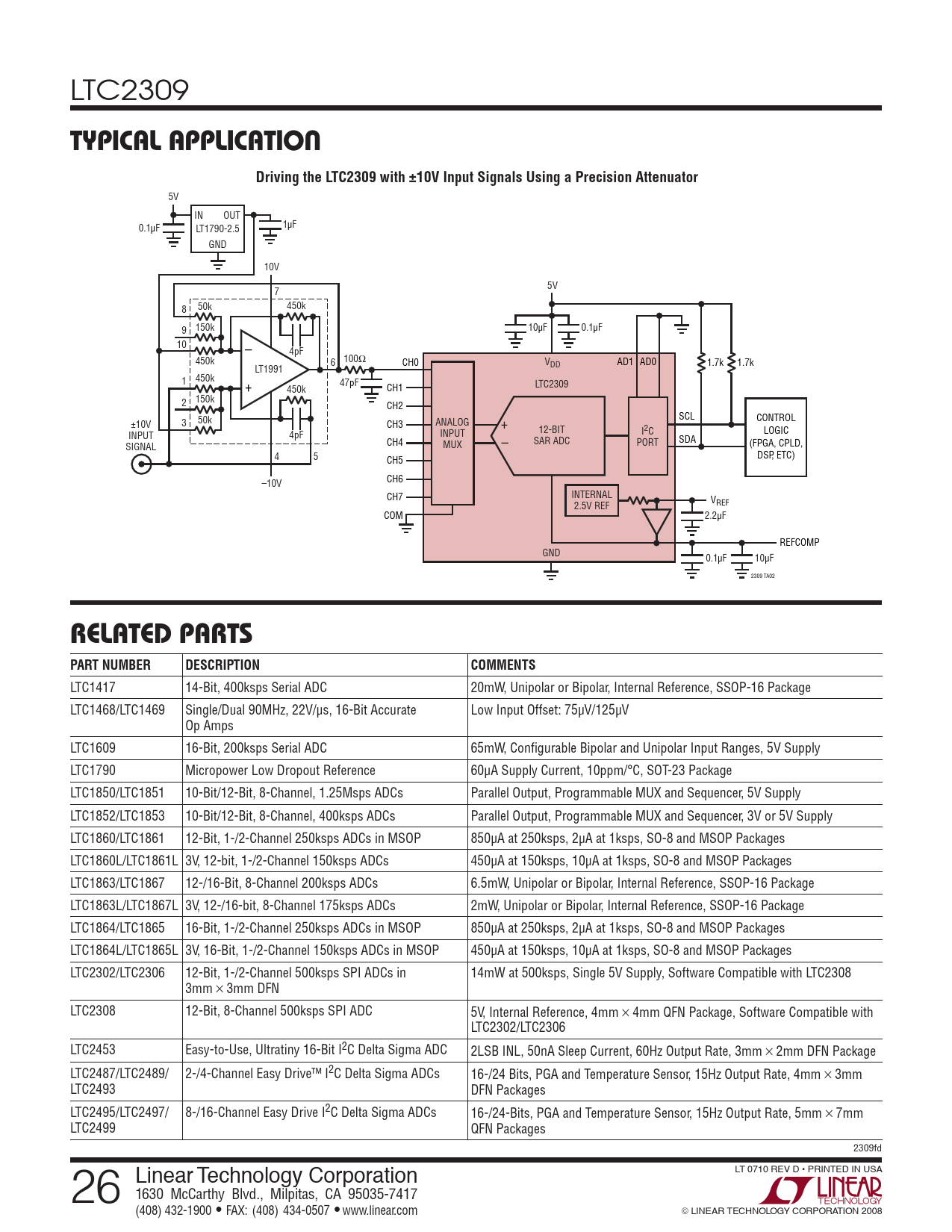 Driving the LTC2309 with ±10V Input Signals Using a Precision