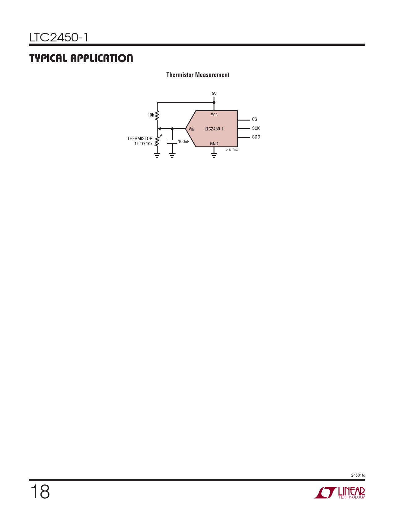 TYPICAL APPLICATION. Thermistor Measurement Datasheet LTC24501