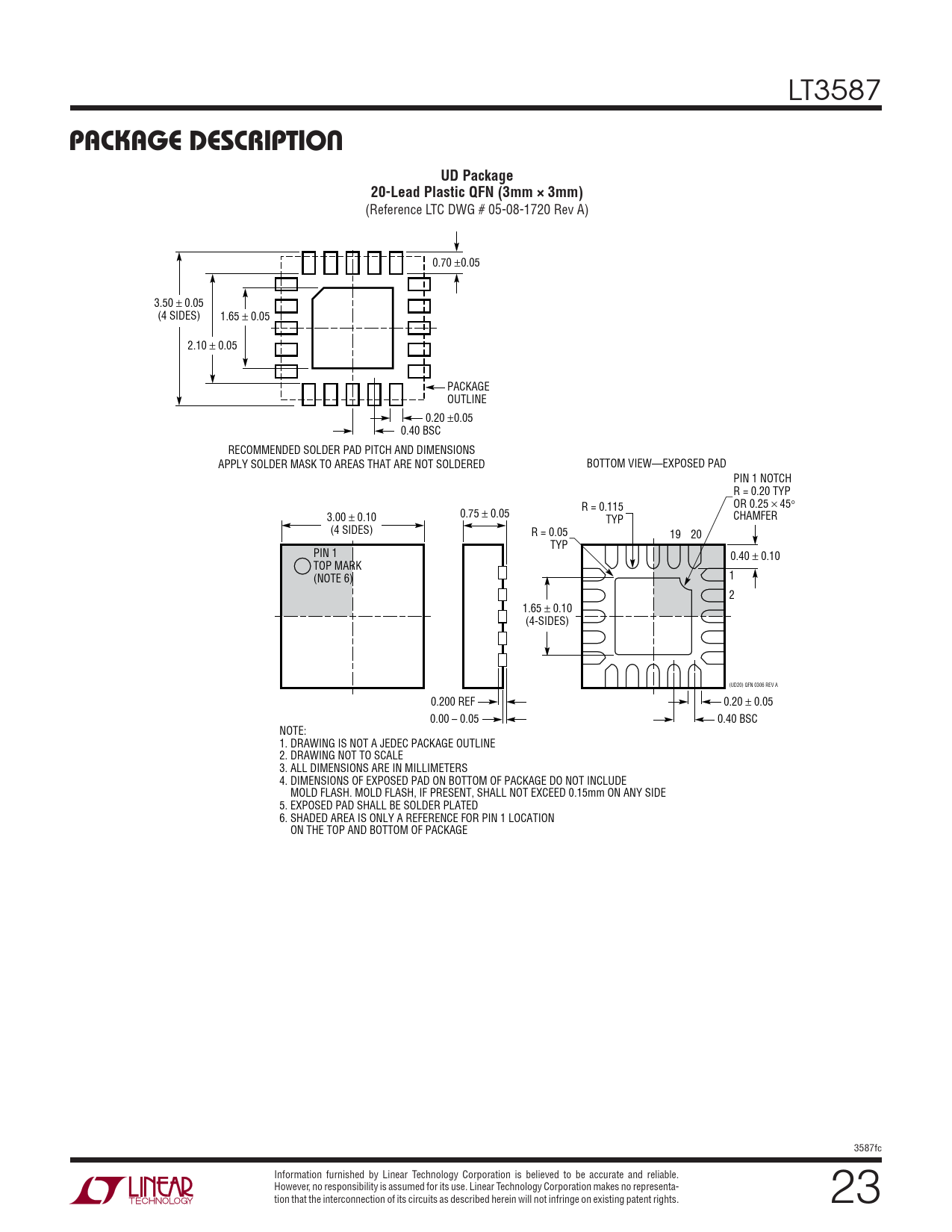 PACKAGE DESCRIPTION. UD Package. 20Lead Plastic QFN (3mm × 3mm