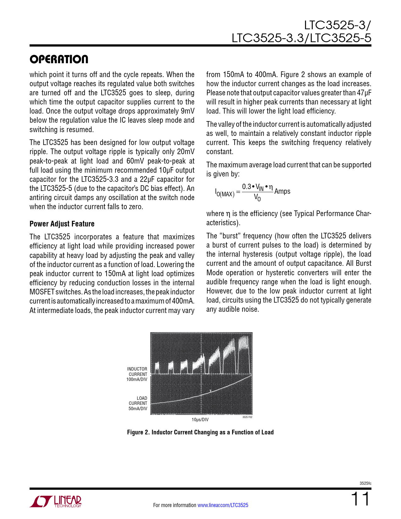 operaTion. Power Adjust Feature. Figure 2. Inductor Current Changing as a Function of Load