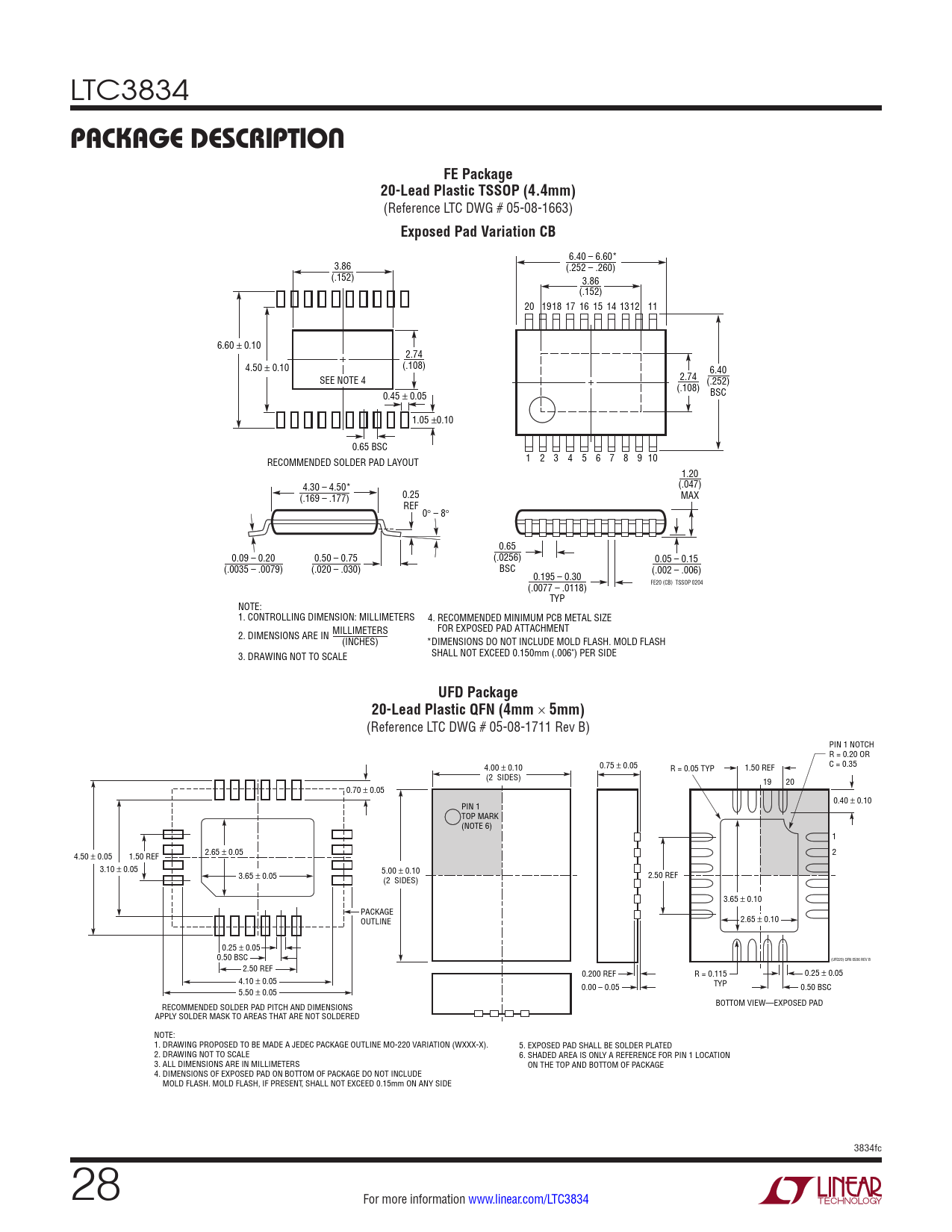 PACKAGE DESCRIPTION. FE Package. 20Lead Plastic TSSOP (4.4mm). Exposed