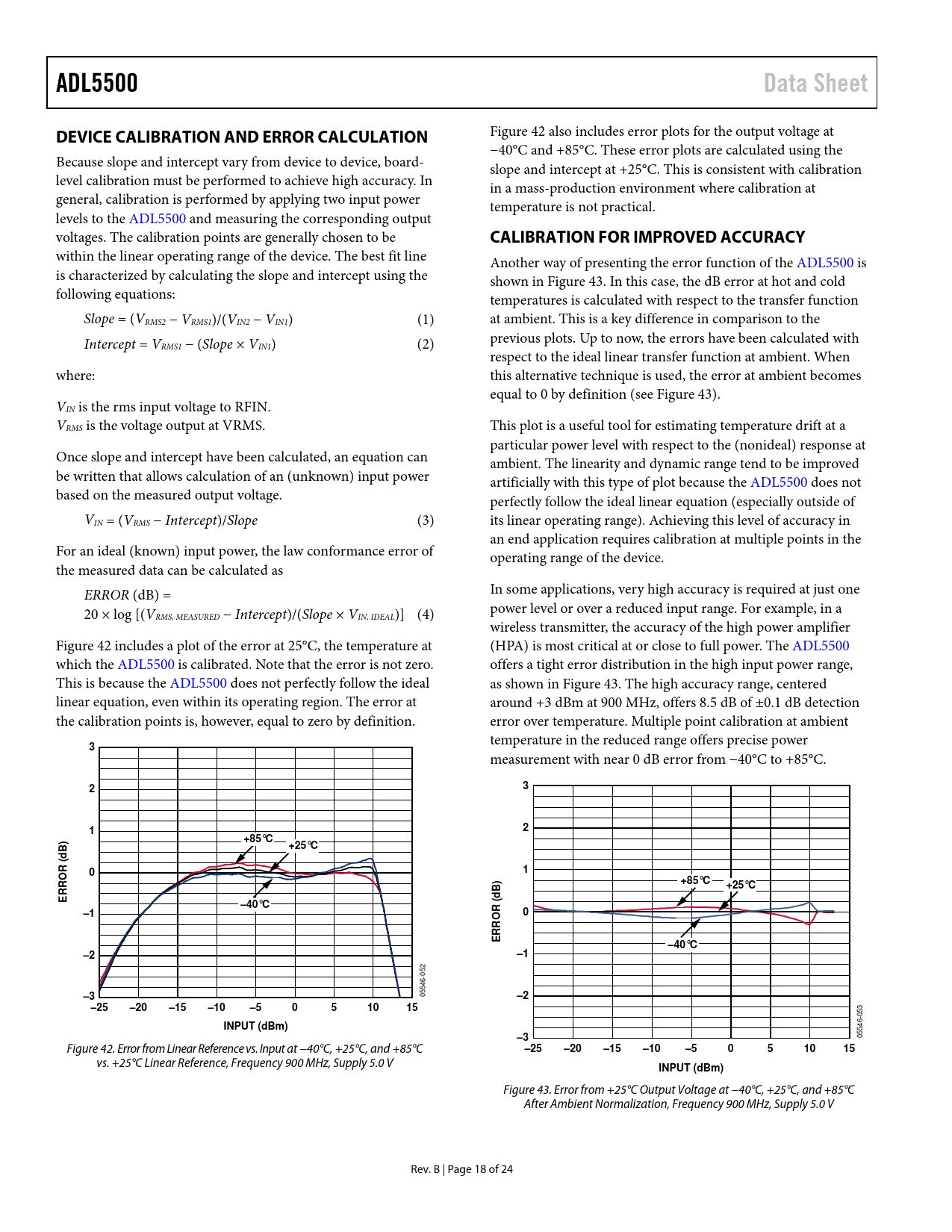 ADL5500. Data Sheet. DEVICE CALIBRATION AND ERROR CALCULATION