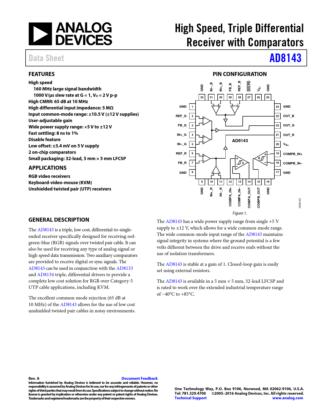 Datasheet AD8143 Analog Devices, Revision: A