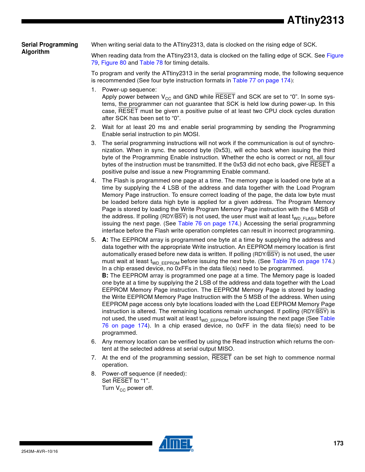 ATtiny2313. Serial Programming. Algorithm. 173 - Datasheet ATtiny2313 ...