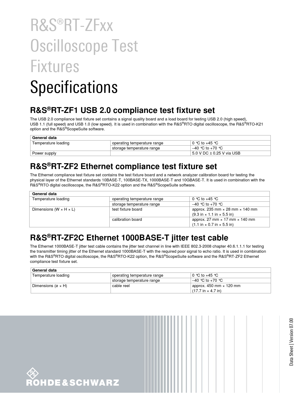 Datasheet RT-ZFxx Oscilloscope Test Fixtures Rohde&Schwarz, Revision: 07.00