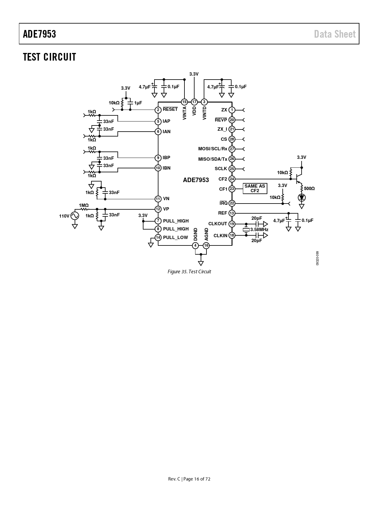ADE7953. Data Sheet. TEST CIRCUIT. 3.3V. 4.7µF. 0.1µF. 10kΩ