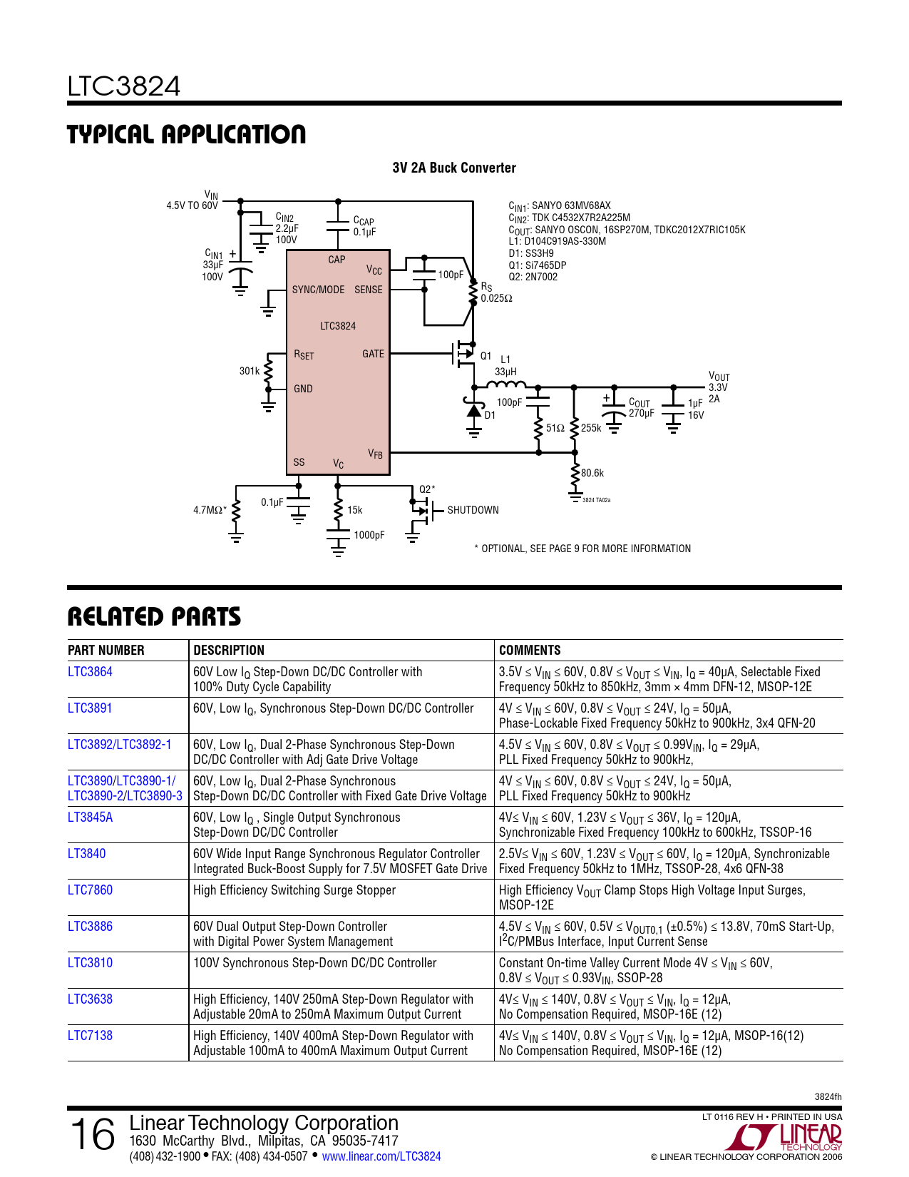 Typical applicaTion. 3V 2A Buck Converter. relaTeD parTs. PART NUMBER