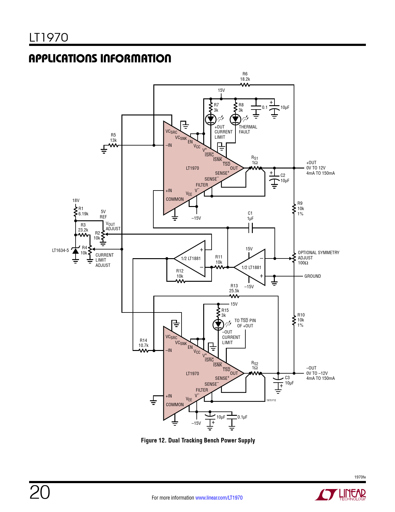 applicaTions inForMaTion Figure 12 Dual Tracking Bench Power Supply