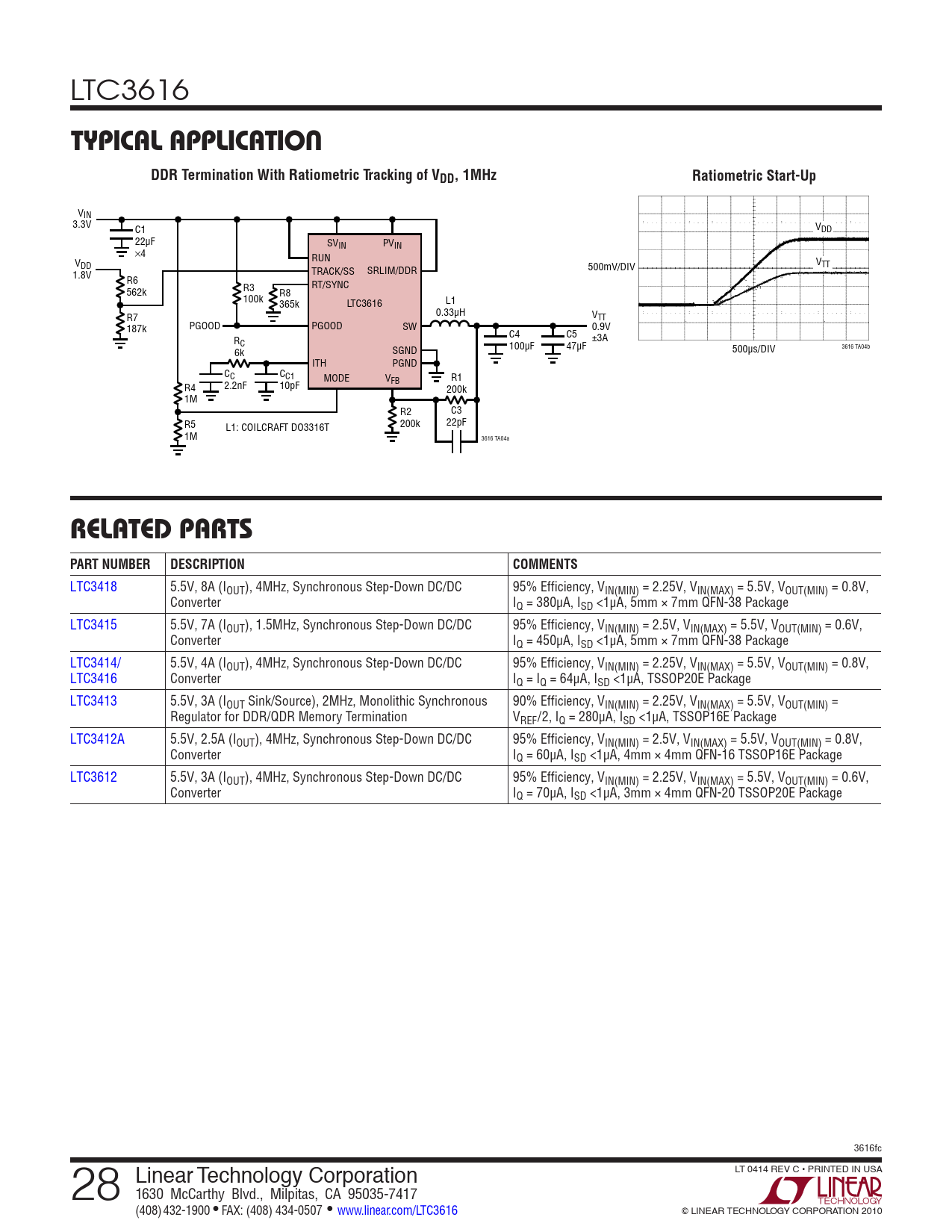 Typical applicaTion. DDR Termination With Ratiometric Tracking of VDD ...