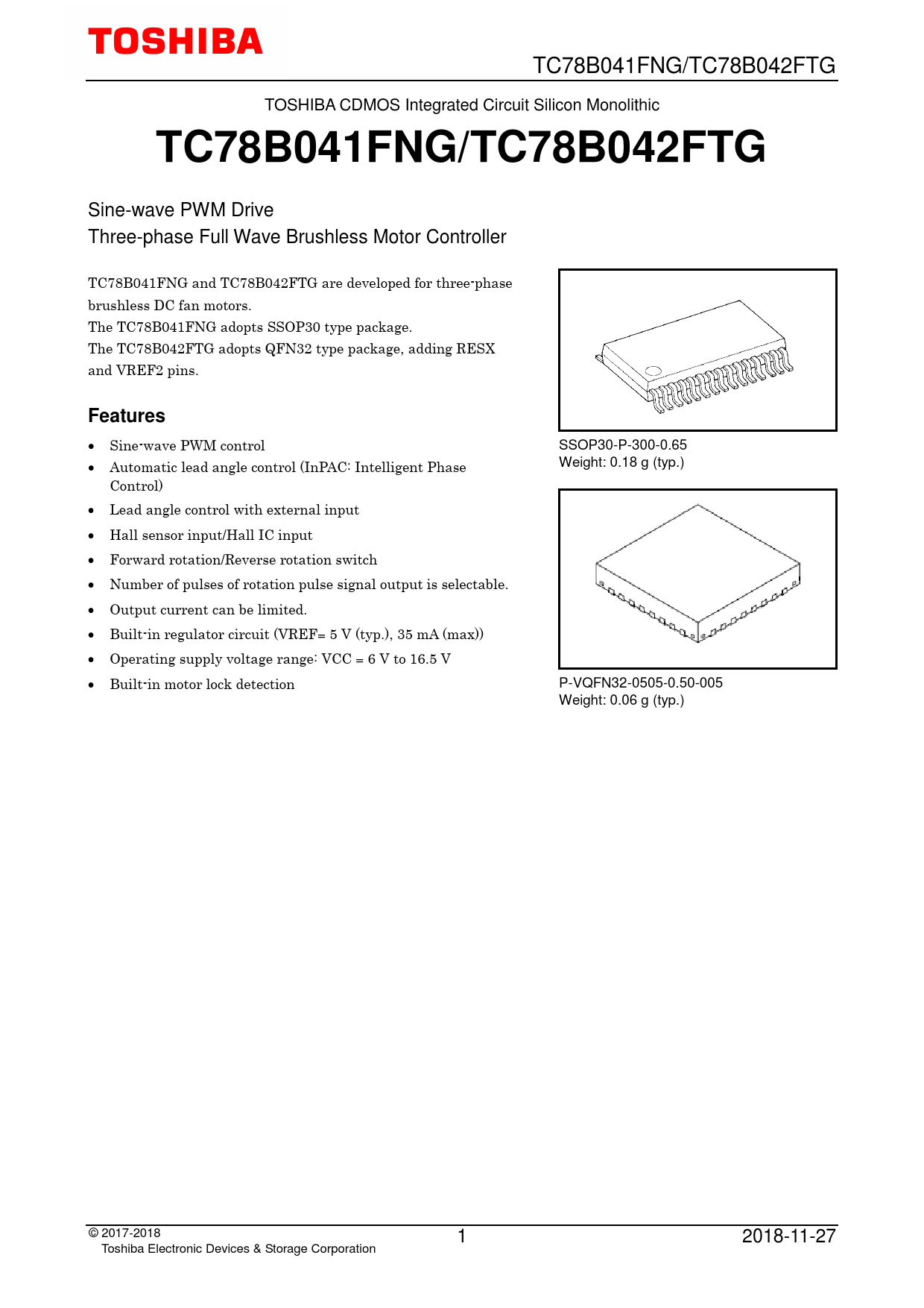 Brushless Motor, Toshiba Electronic Devices & Storage Corporation