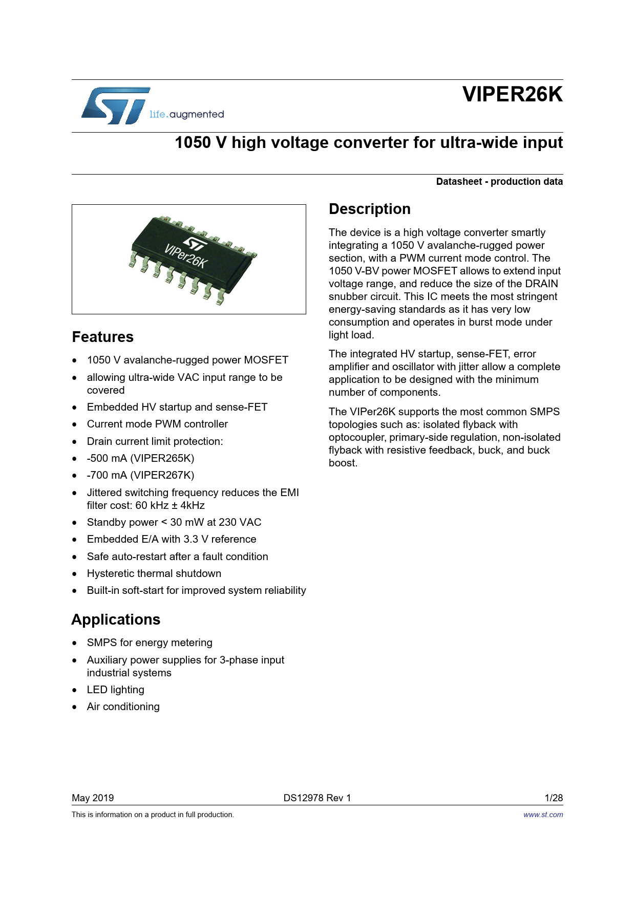 Datasheet VIPER26K STMicroelectronics - Preview and Download