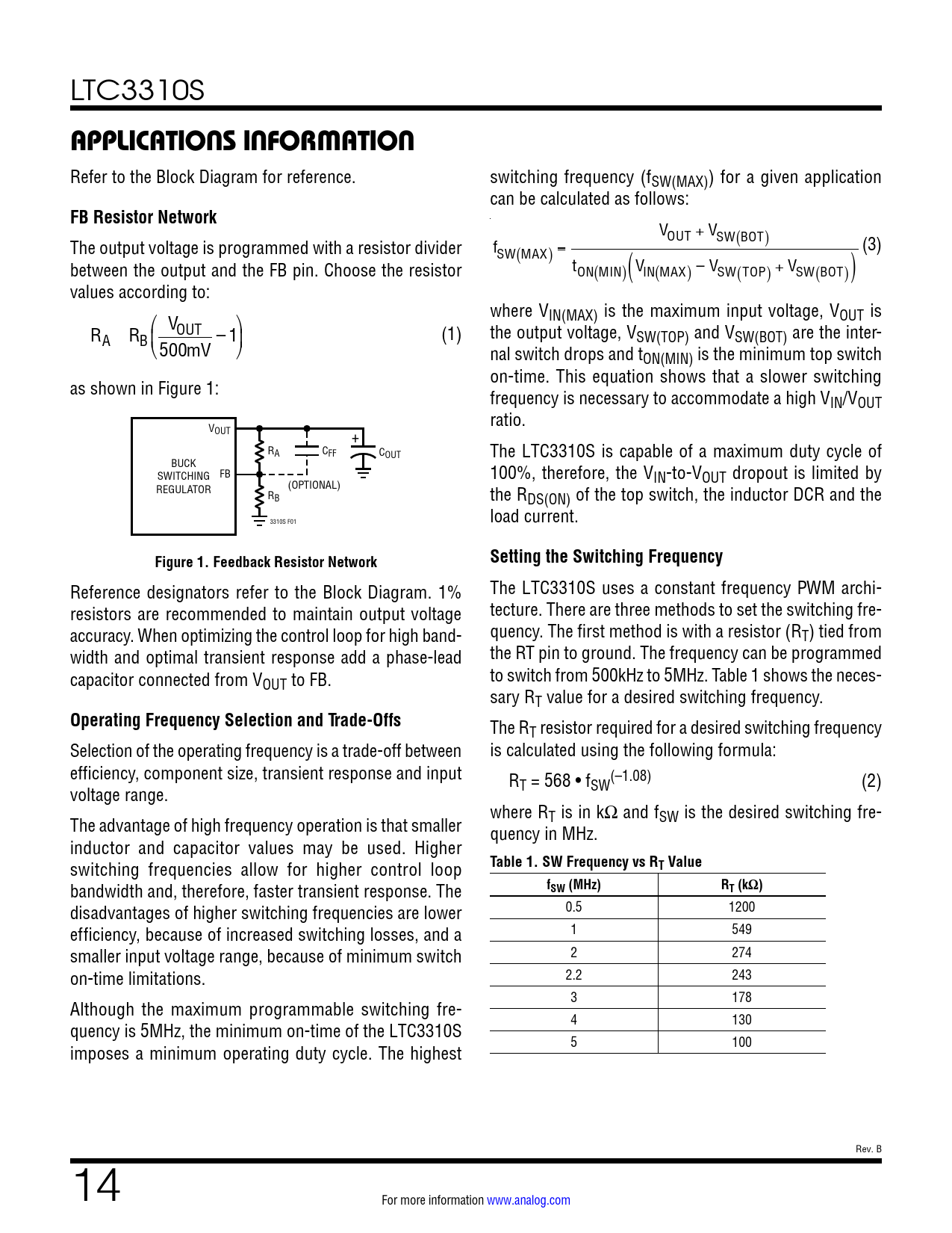 APPLICATIONS INFORMATION. FB Resistor Network. Figure 1. Feedback Resistor Network. Setting the
