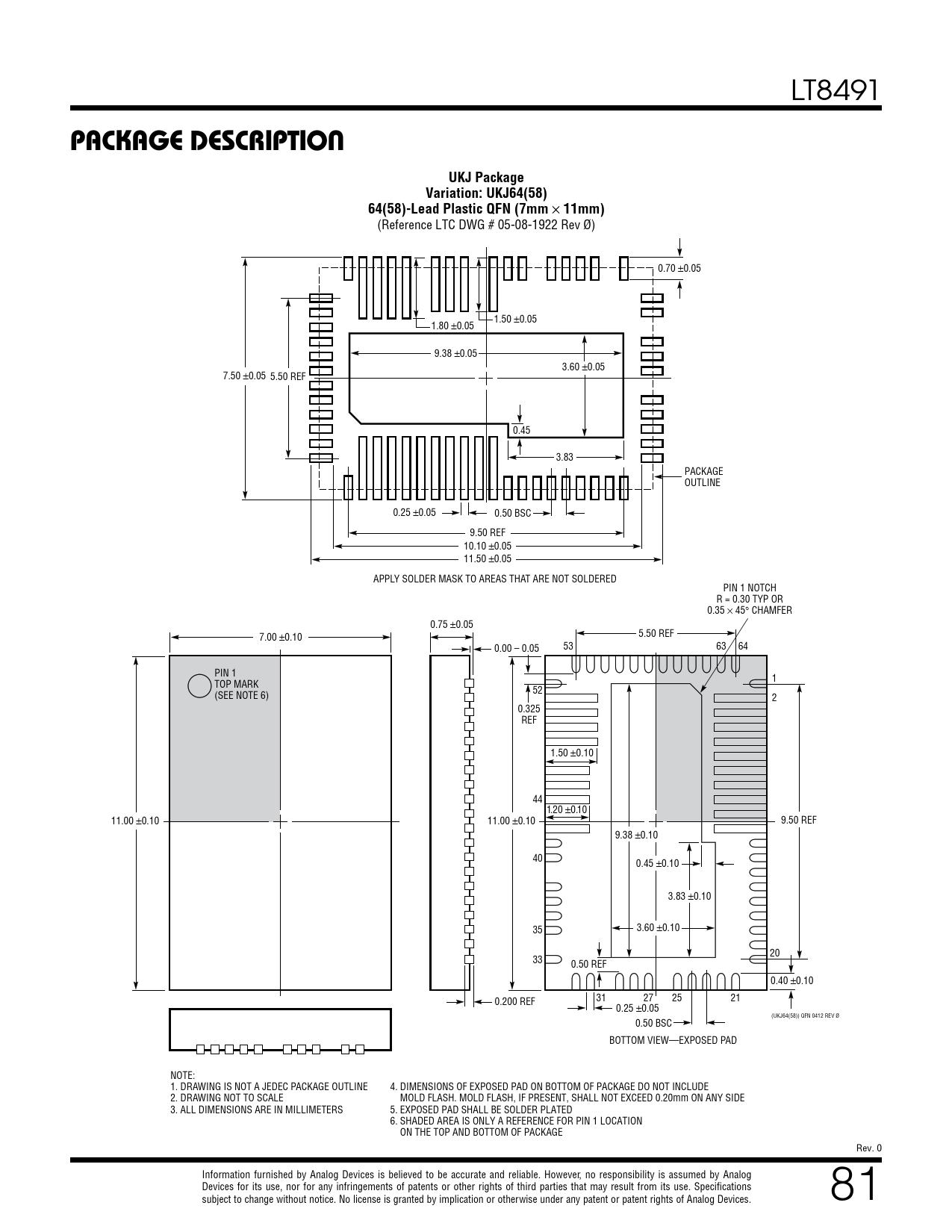 PACKAGE DESCRIPTION. UKJ Package. Variation UKJ64(58). 64(58)Lead