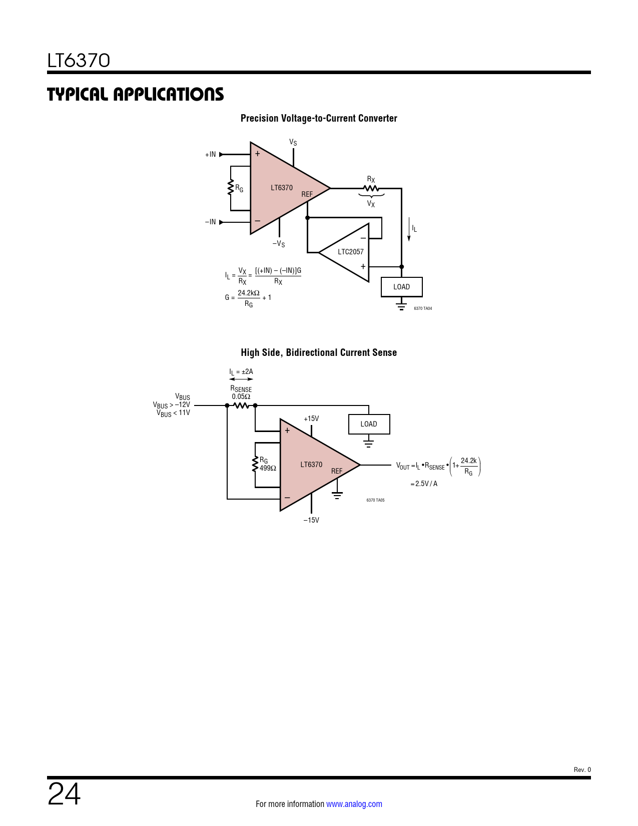 TYPICAL APPLICATIONS. Precision VoltagetoCurrent Converter. High Side