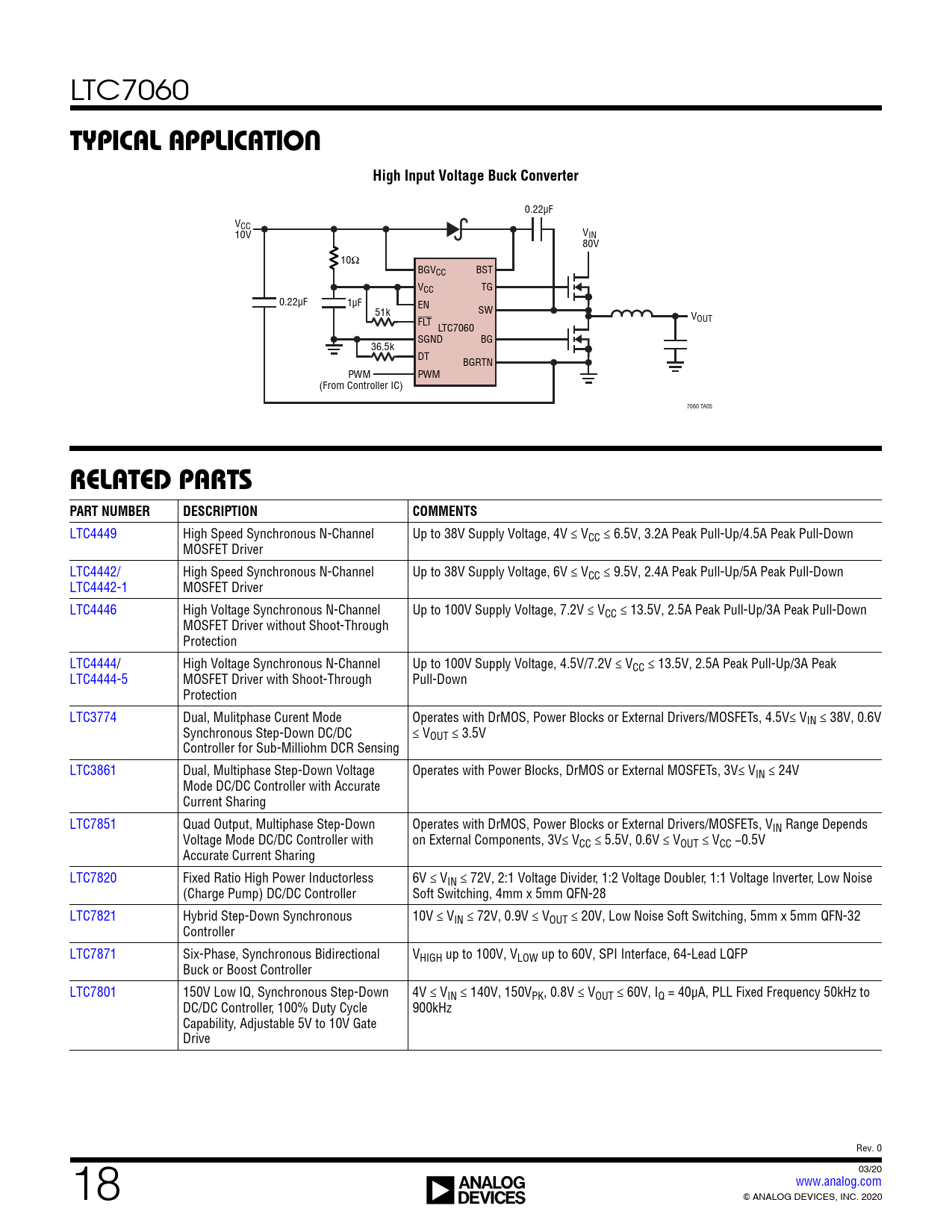 TYPICAL APPLICATION High Input Voltage Buck Converter RELATED PARTS PART NUMBER DESCRIPTION COMMENTS