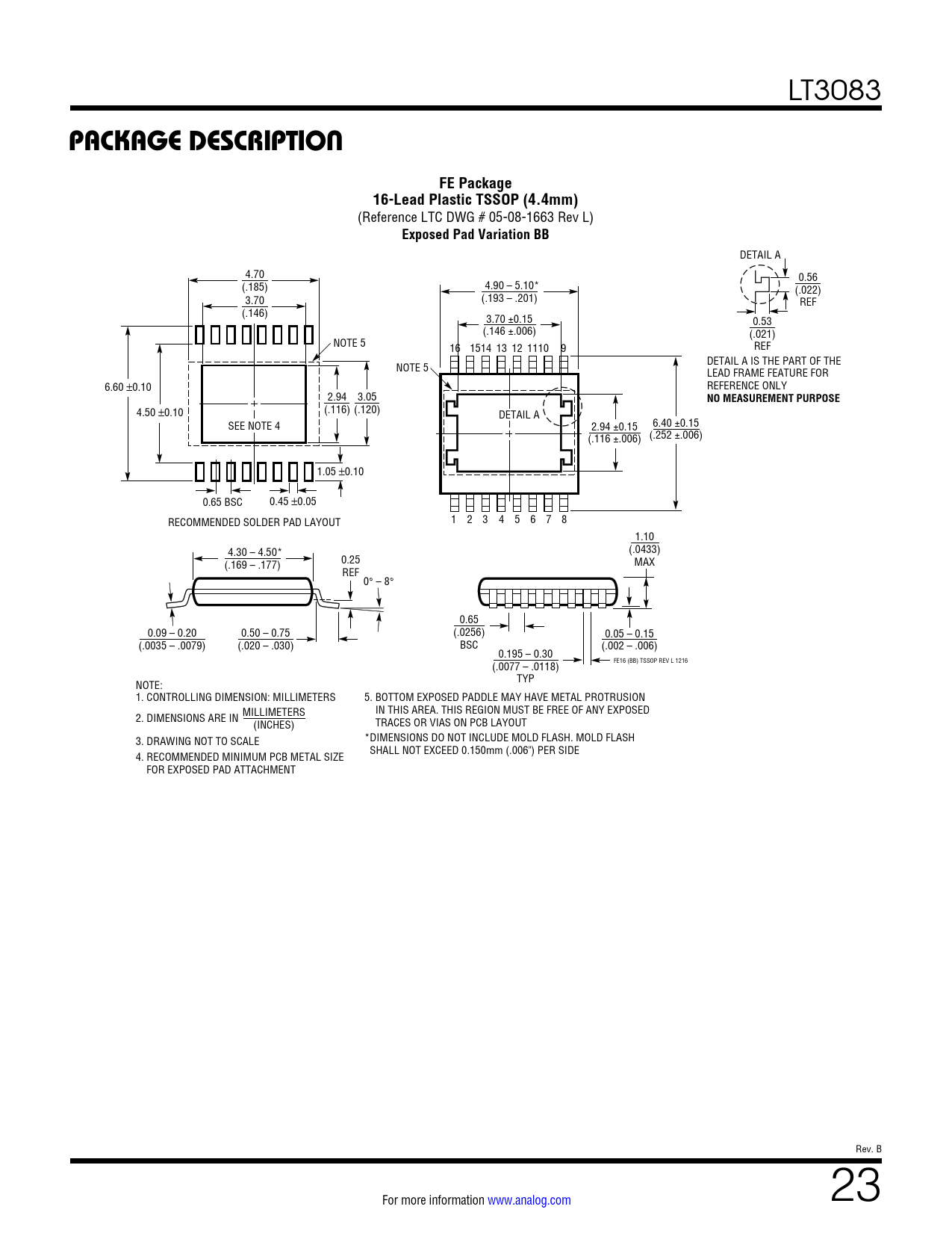 PACKAGE DESCRIPTION. FE Package. 16-Lead Plastic TSSOP (4.4mm). Exposed ...