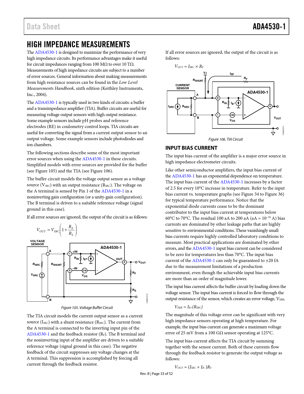 Data Sheet. ADA45301. HIGH IMPEDANCE MEASUREMENTS. IRF. RSHUNT