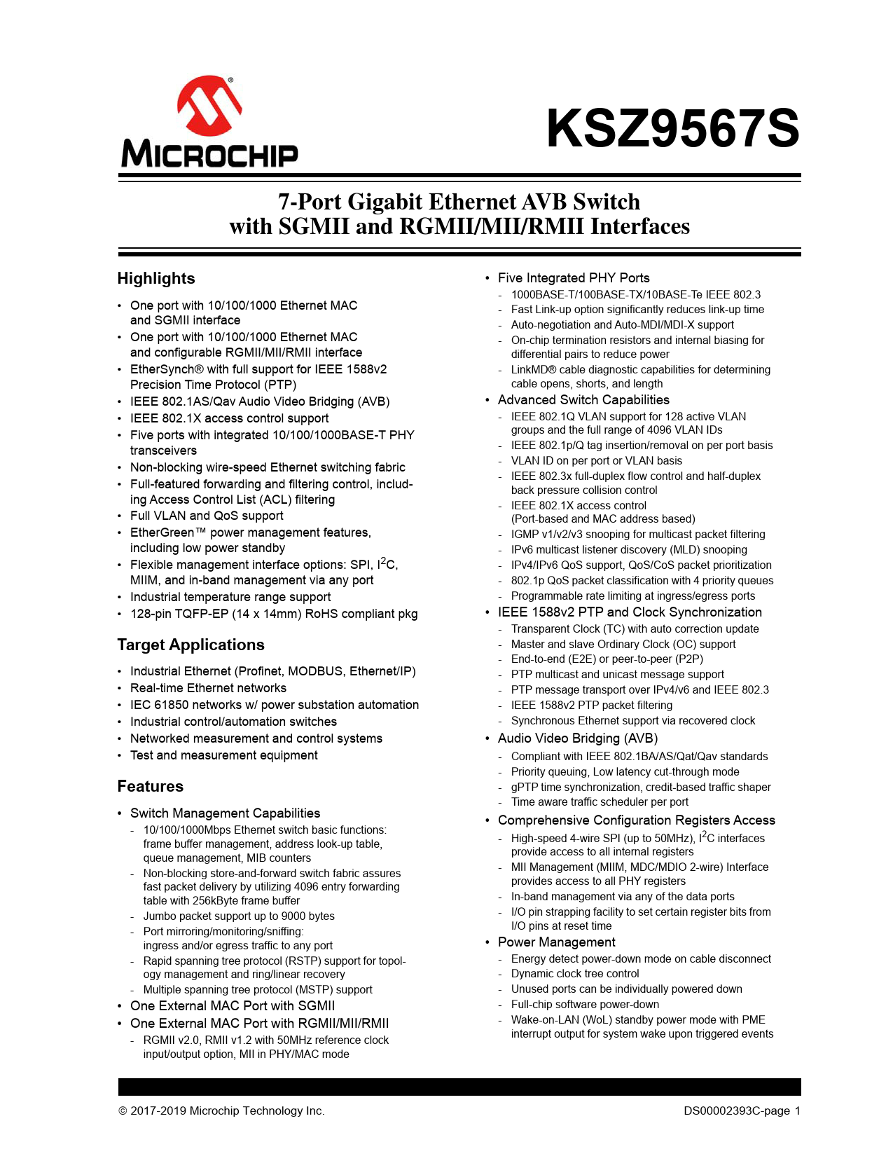 Datasheet KSZ9567S Microchip