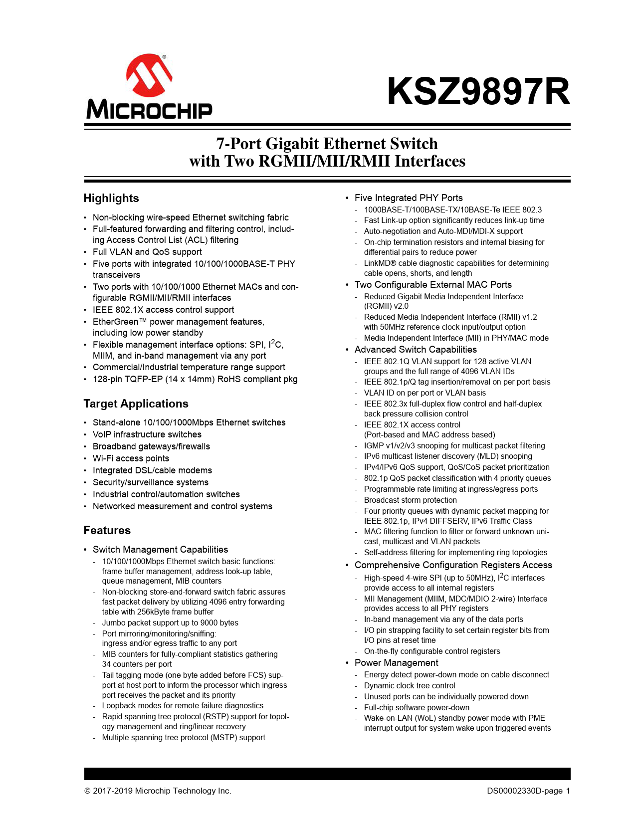 Datasheet KSZ9897R Microchip