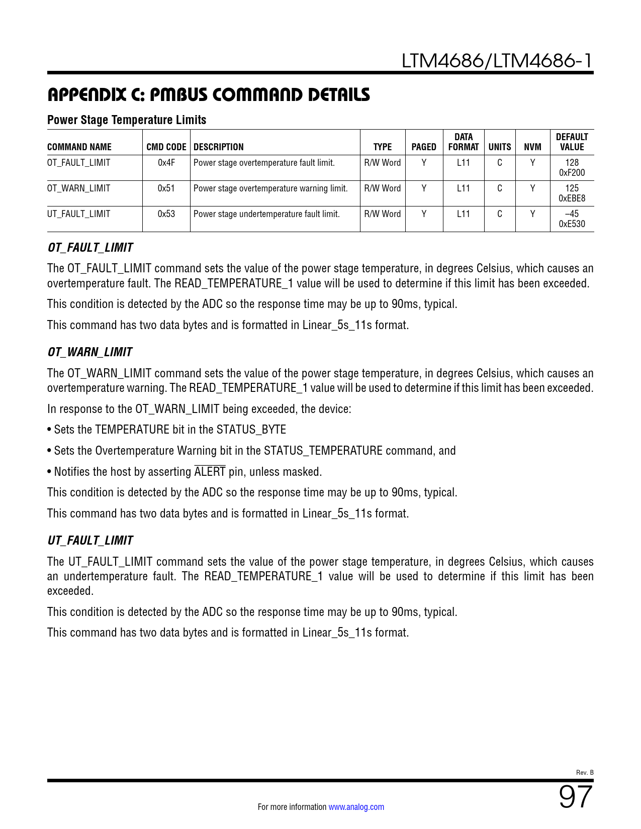 APPENDIX C: PMBUS COMMAND DETAILS Power Stage Temperature Limits. DATA ...