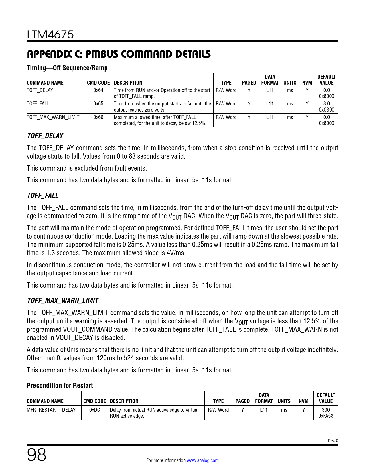 APPENDIX C: PMBUS COMMAND DETAILS Timing—Off Sequence/Ramp. DATA ...
