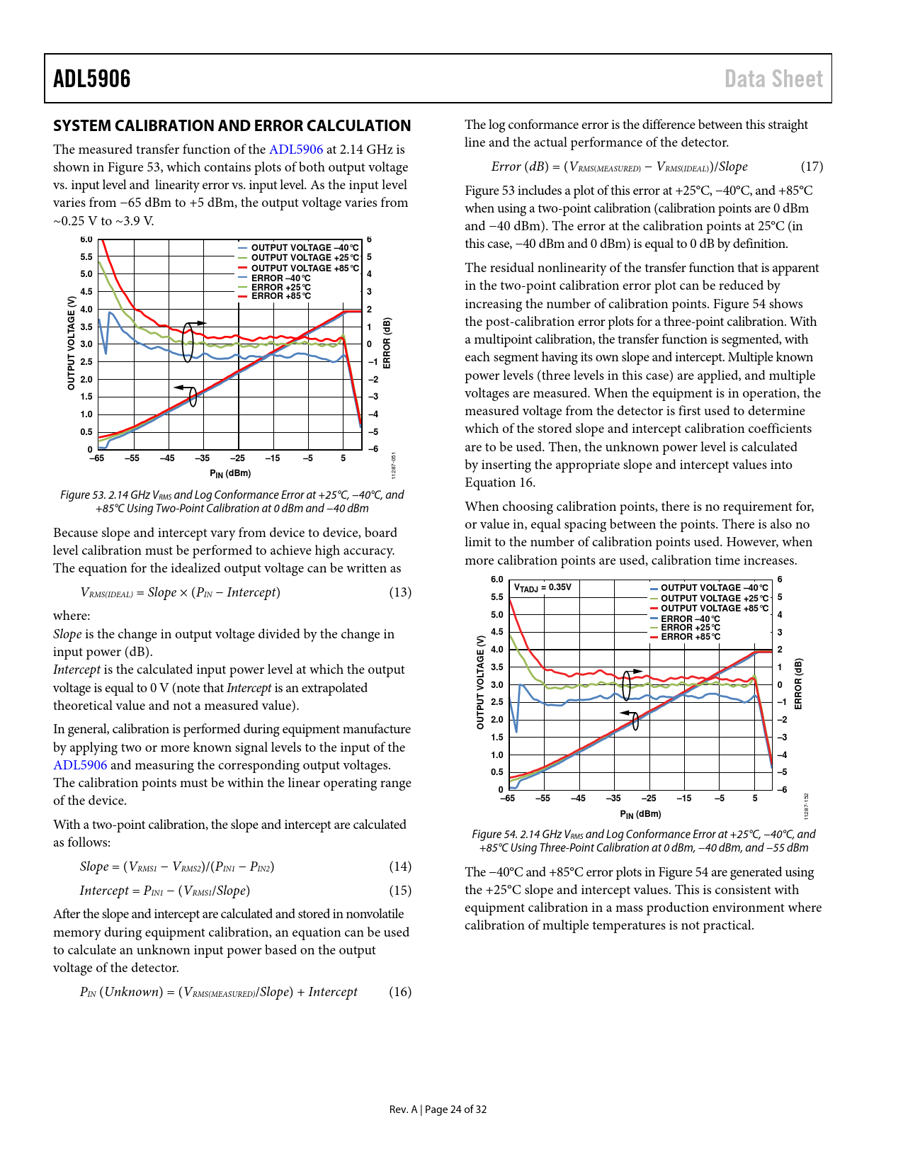 ADL5906. Data Sheet. SYSTEM CALIBRATION AND ERROR CALCULATION. 6.0