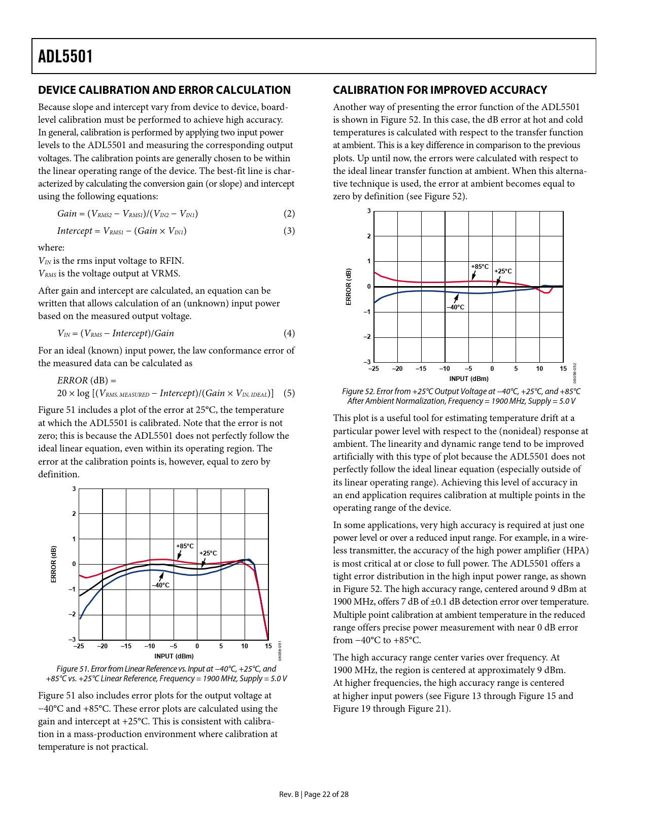 ADL5501. DEVICE CALIBRATION AND ERROR CALCULATION. CALIBRATION FOR