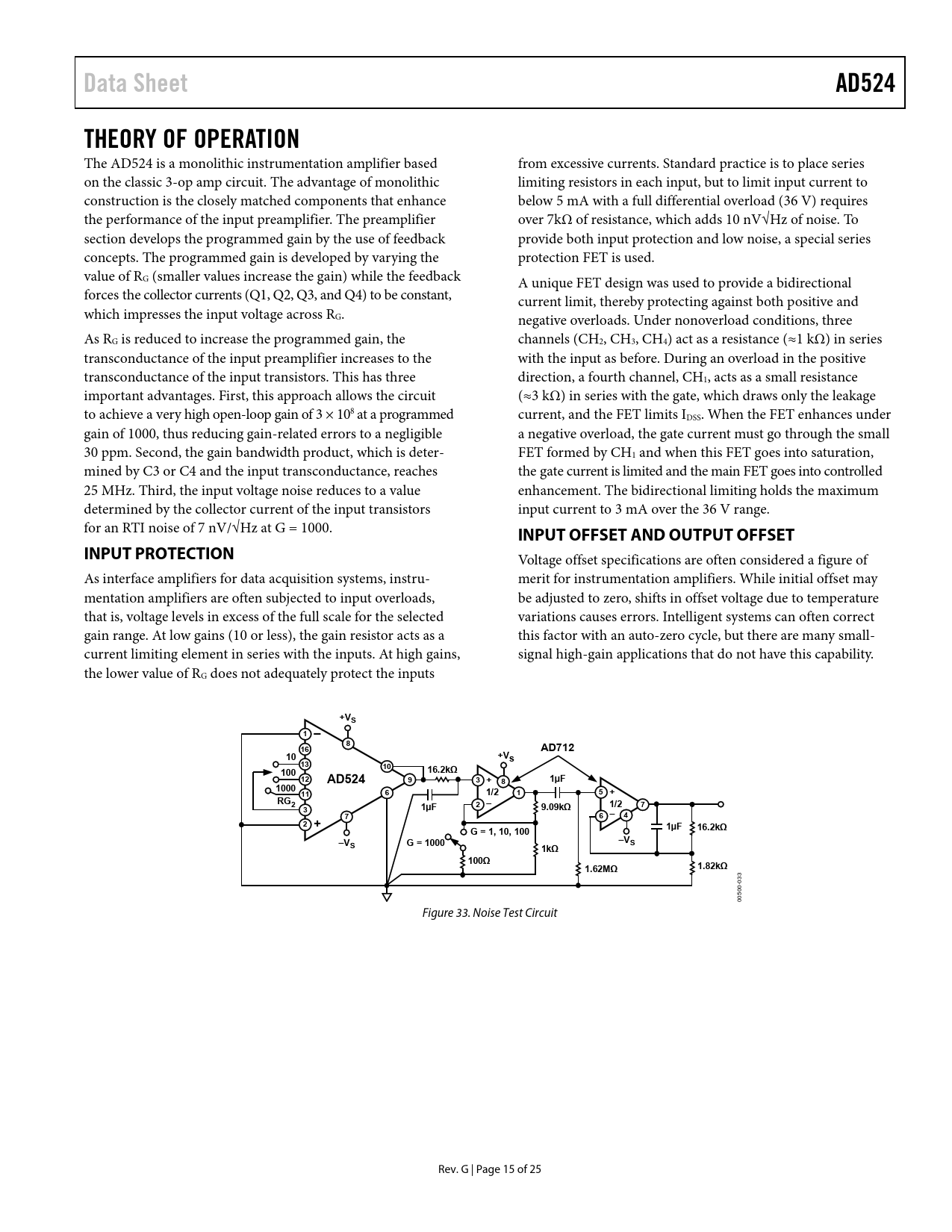 Data Sheet. AD524. THEORY OF OPERATION. INPUT OFFSET AND OUTPUT OFFSET ...