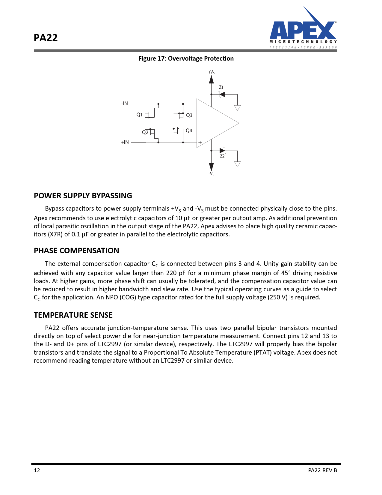PA22. Figure 17 Overvoltage Protection. +VS. IN. +IN. VS. POWER