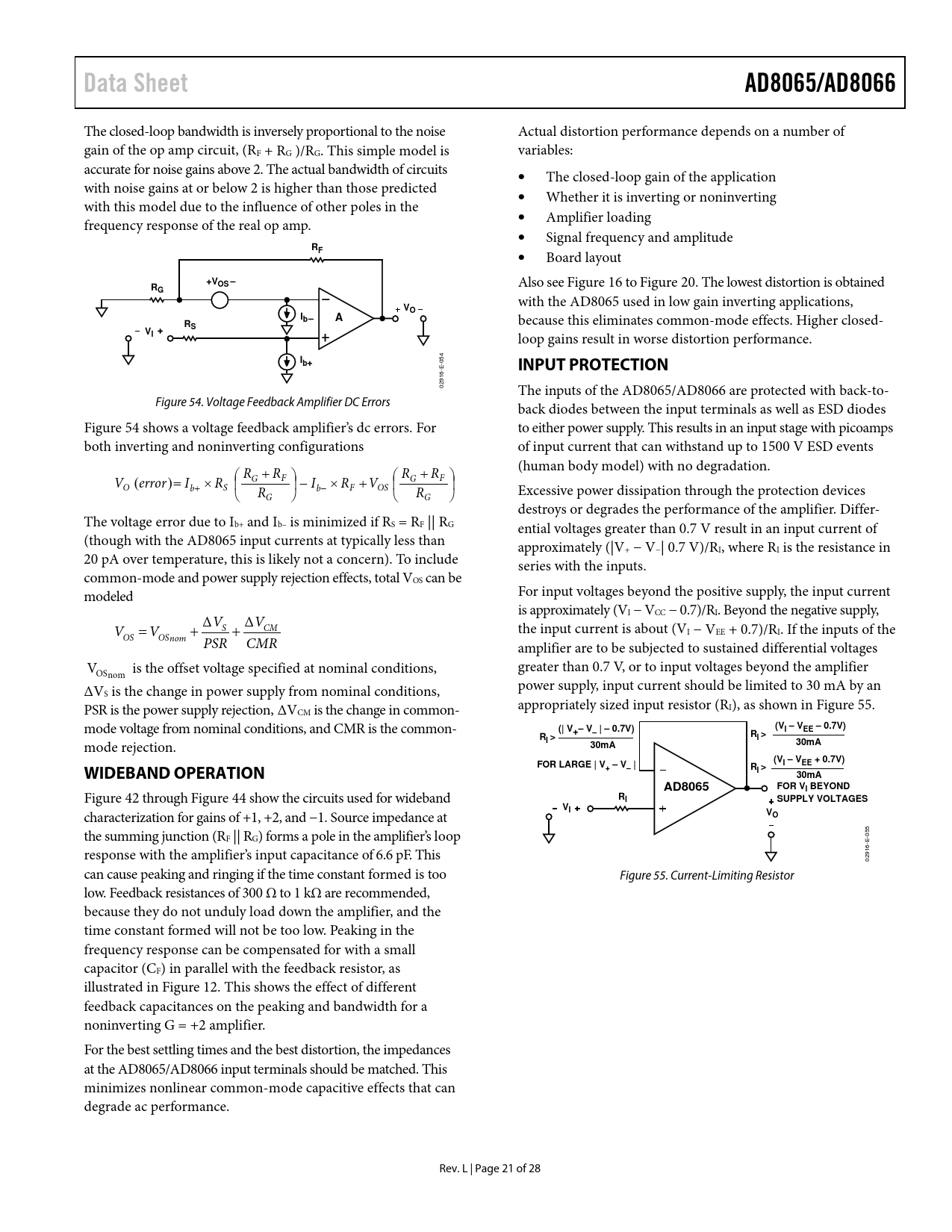 Data Sheet Ad8065 Ad8066 Os Ib Ib Input Protection V V 0 7v I Vee 0 7v Ri I 30ma Vi Vee 0 7v Datasheet Ad8065 Ad8066 Analog Devices Revision L