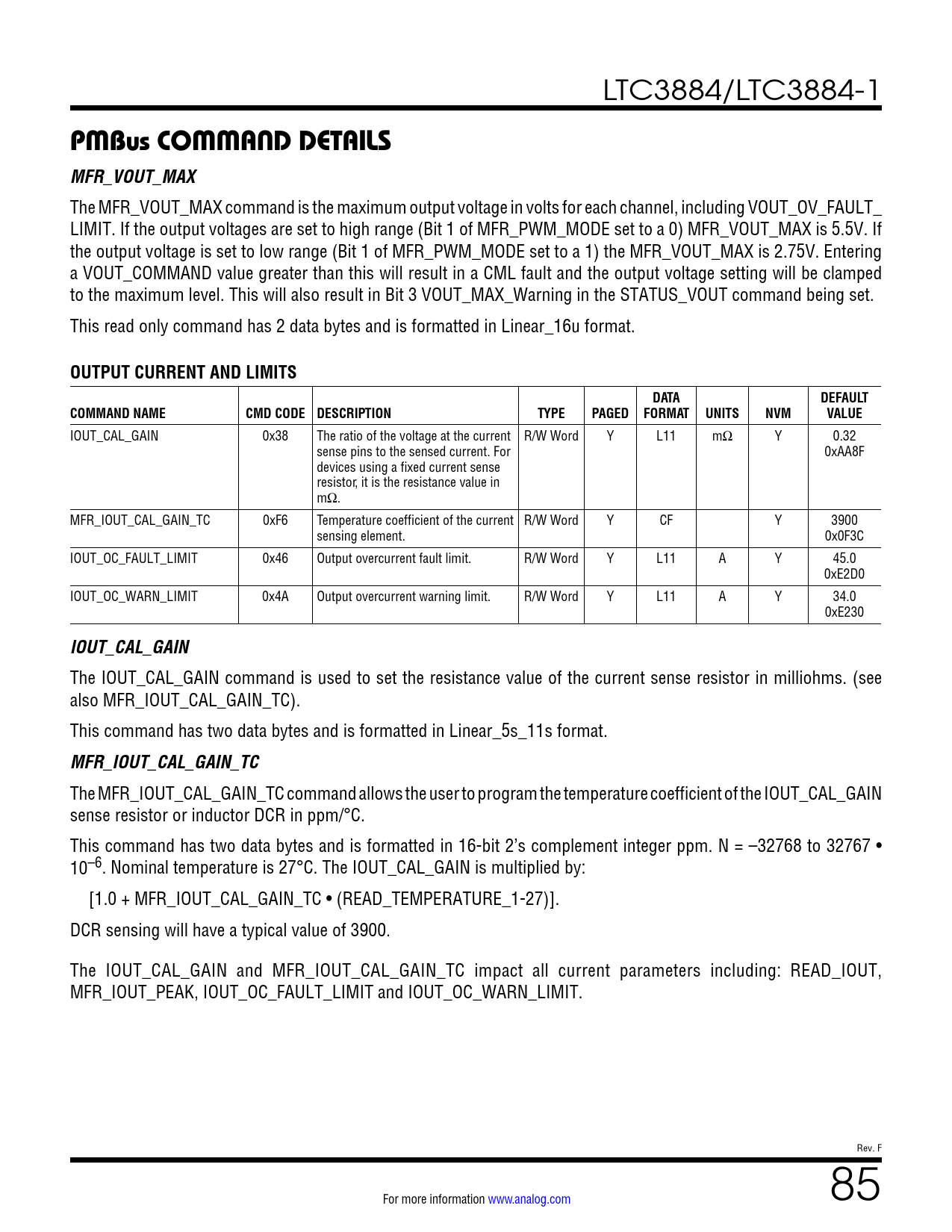 PMBus COMMAND DETAILS MFR_VOUT_MAX. OUTPUT CURRENT AND LIMITS. DATA ...