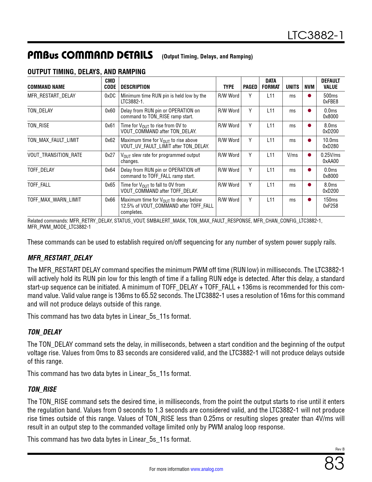 PMBus COMMAND DETAILS (Output Timing, Delays, and Ramping). OUTPUT ...