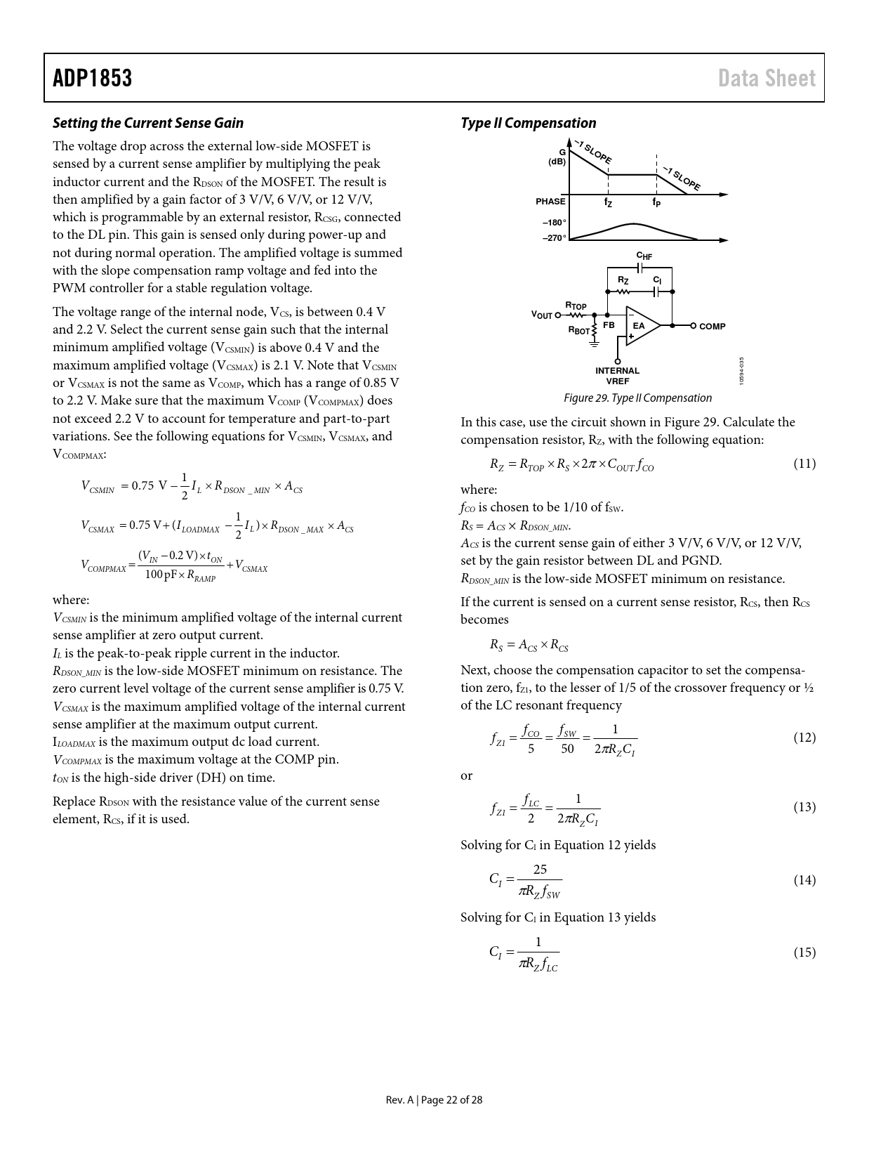 ADP1853. Data Sheet. Setting the Current Sense Gain. Type II