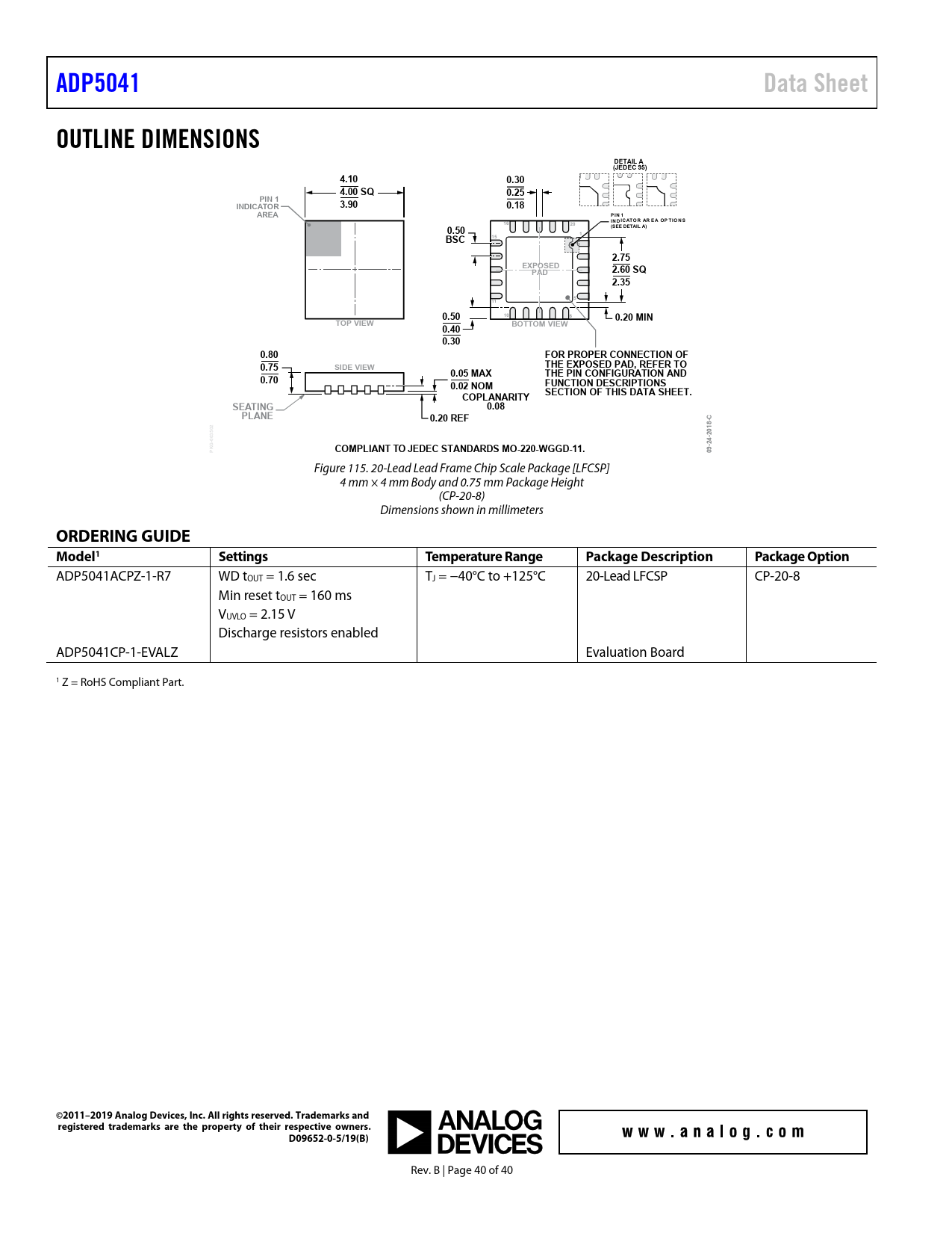 ADP5041. Data Sheet. OUTLINE DIMENSIONS. DETAIL A. (JEDEC 95). 4.10. 0.