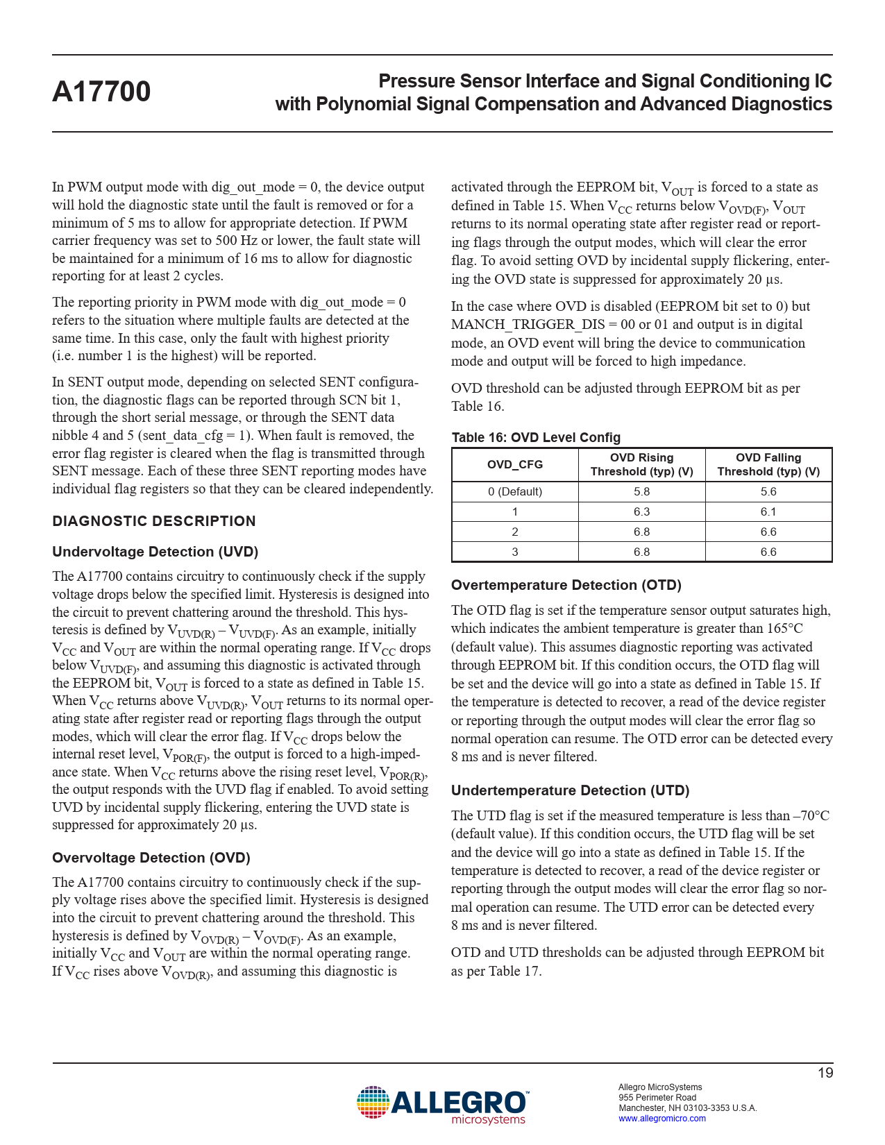 Pressure Sensor Interface and Signal Conditioning IC. A17700. with