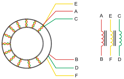 Трансформатор Т sub 1 /sub  на Рисунке 1 содержит три обмотки на тороидальном ферритовом сердечнике Для удобства сборки скрутите в жгут три провода разного цвета, чтобы сформировать обмотки