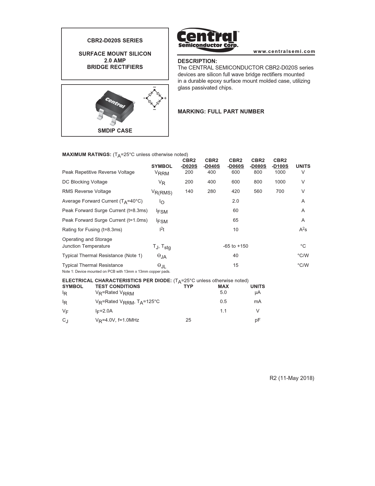 Datasheet CBR2-D020S Central Semiconductor
