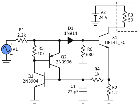 This pulse-by-pulse, current-limited circuit uses a PWM signal to drive a resistive heater element, providing heat output that's directly and linearly proportional to the drive signal's duty cycle