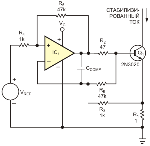 Можно еще больше упростить конструкцию источника втекающего тока, добавив к схеме лишь два резистора