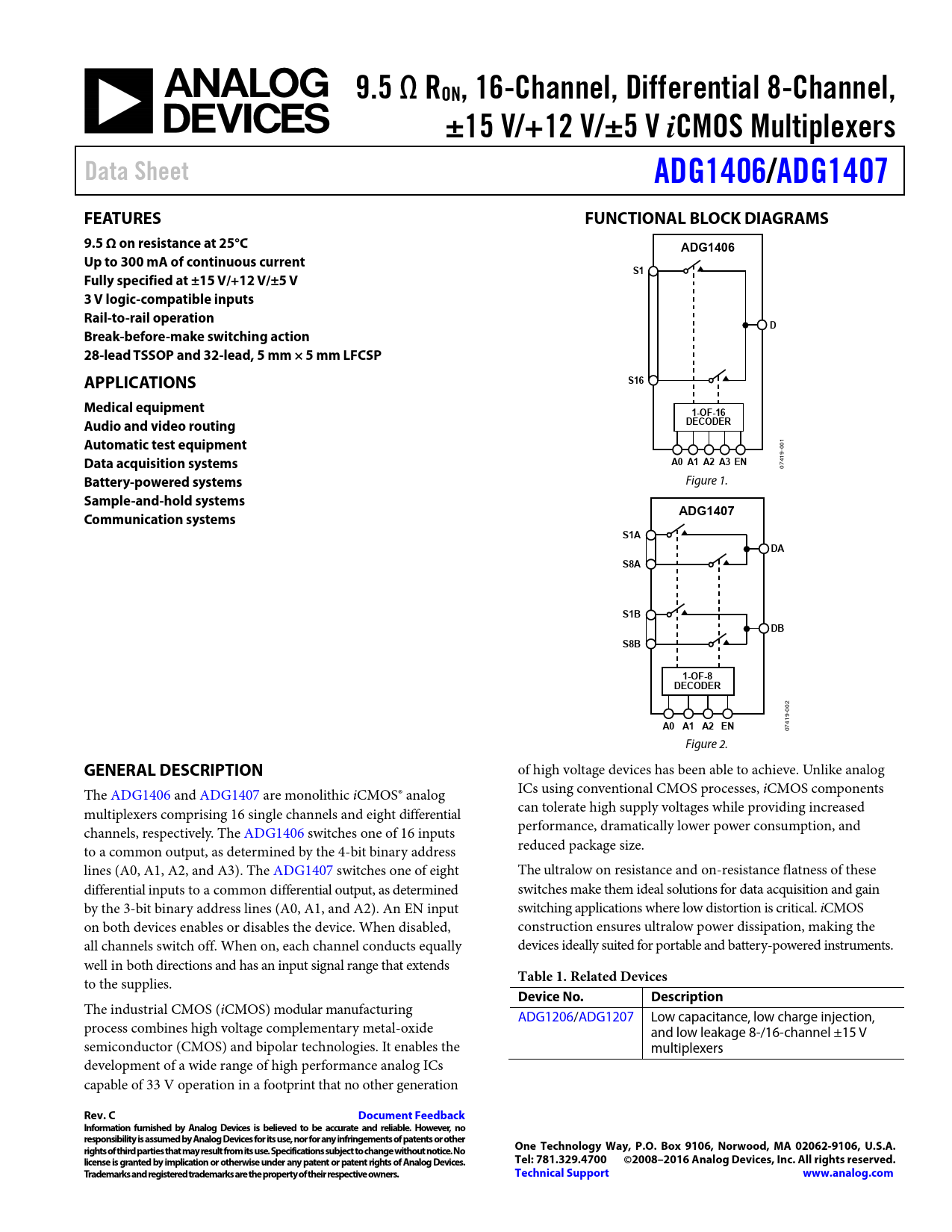 Datasheet ADG1406, ADG1407 Analog Devices, Revision: C