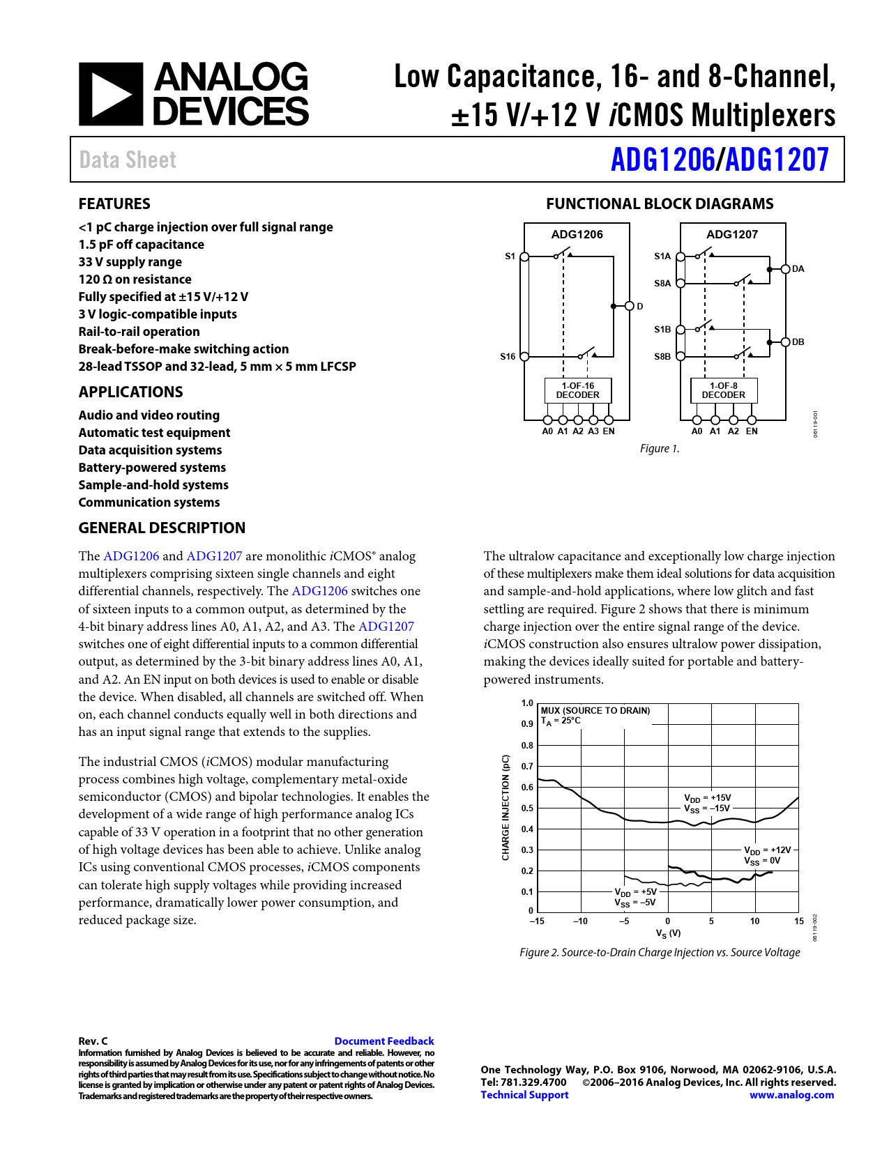 Datasheet ADG1206, ADG1207 Analog Devices, Версия: C