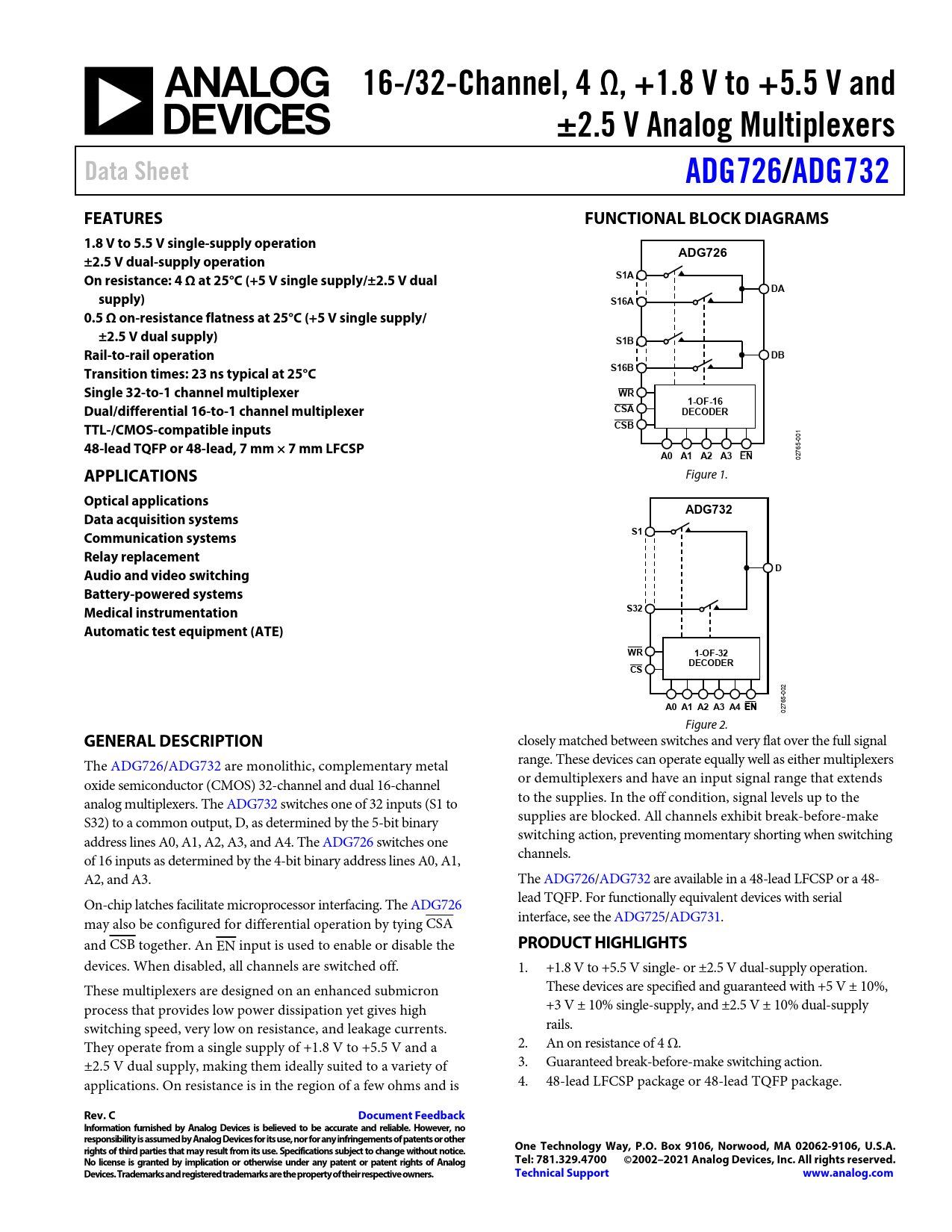 Datasheet ADG726, ADG732 Analog Devices, Версия: C