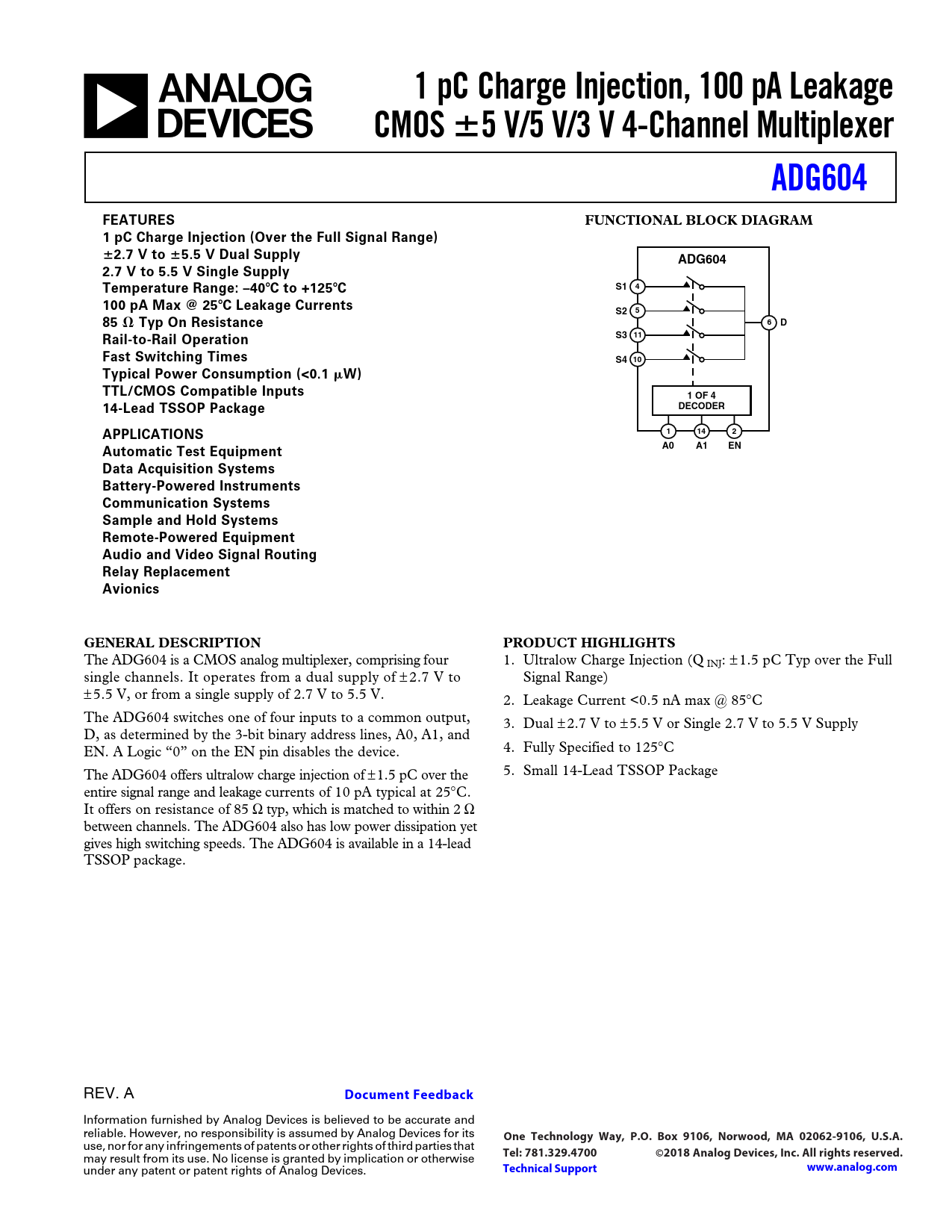 Datasheet ADG604 Analog Devices, Revision: A