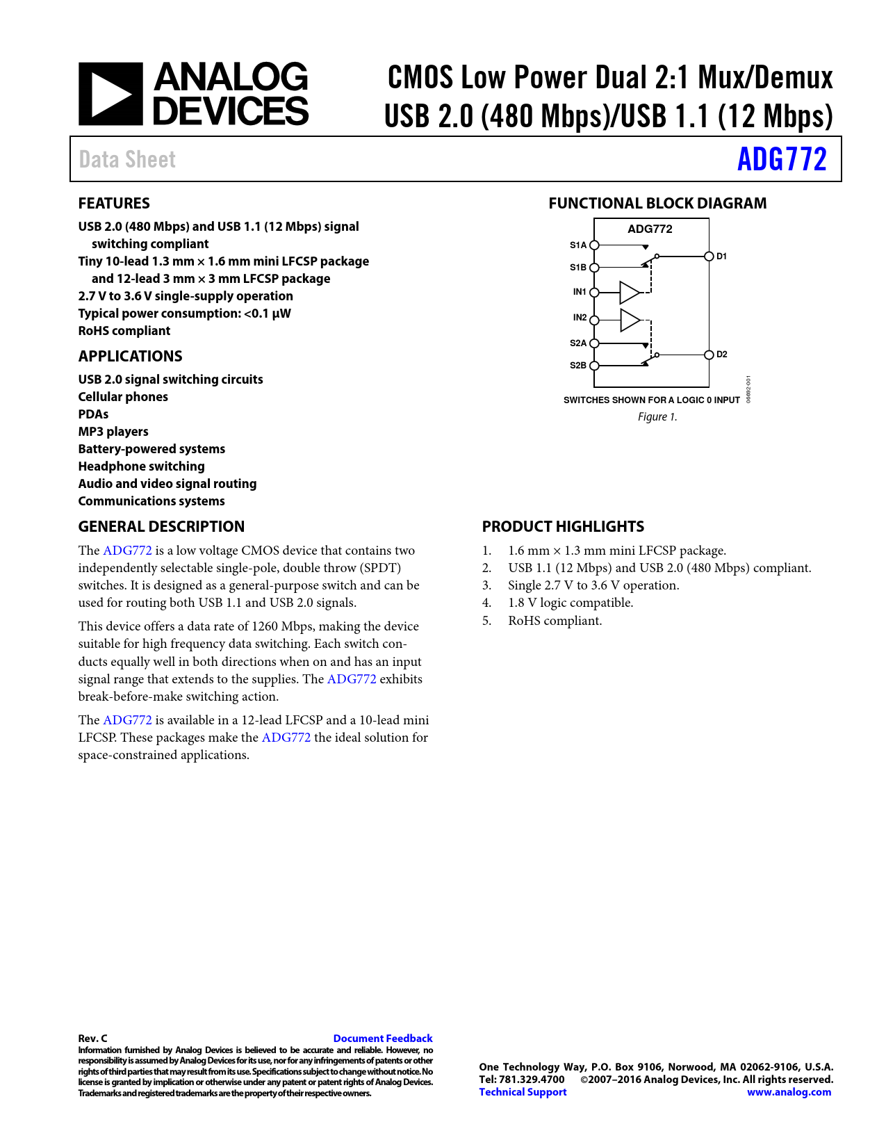 Datasheet ADG772 Analog Devices, Версия: C